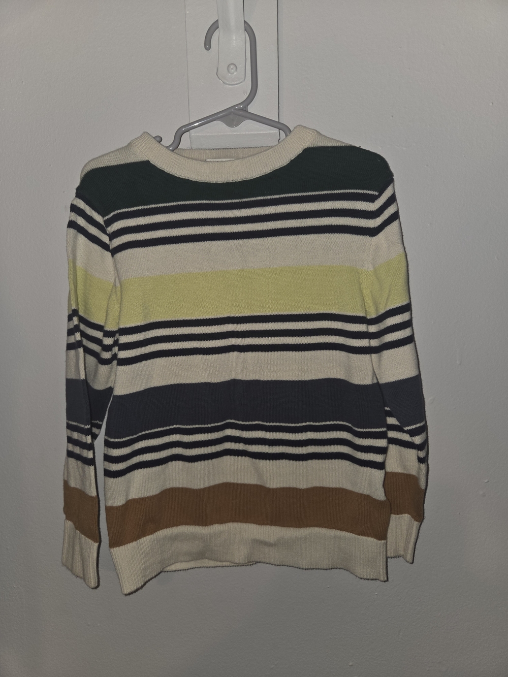H&M Striped Long Sleeve Crewneck in Cream, Green, Yellow & Brown